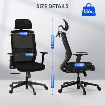 Ergonomická kancelárska stolička OC17B, s 2D opierkou hlavy, čierna - N