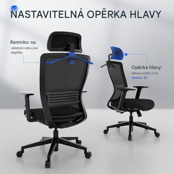 Ergonomická kancelárska stolička OC17B, s 2D opierkou hlavy, čierna - N
