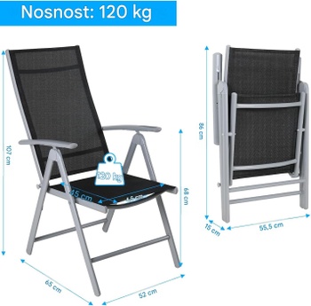 Sada 2 záhradných stoličiek A-026, skladacia, nosnosť až 120 kg, striebornosivá/čierna - N