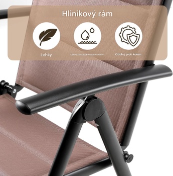 Skladacia záhradná stolička A-026, sada 2 kusov, nosnosť až 120 kg, čierno/hnedá - N