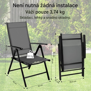 Sada 2 záhradných stoličiek A-026, skladacia, nosnosť až 120 kg, čierno / sivá - N
