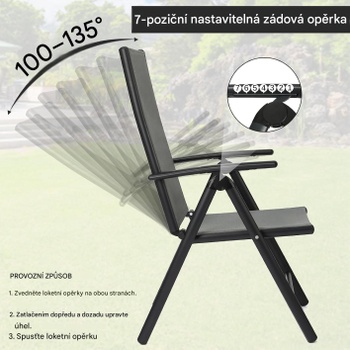 Sada 2 záhradných stoličiek A-026, skladacia, nosnosť až 120 kg, čierno / sivá - N
