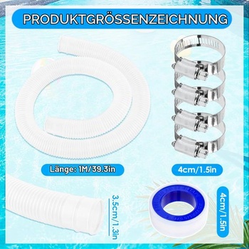 32mm bazénové hadice pre bazénové čerpadlá, 2 kusy, 100cm bazénová hadica, bazénová hadica so 4