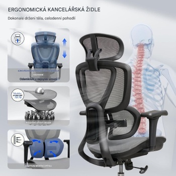 Ergonomická kancelárska stolička C5G-air, 3D opierka hlavy, šedá - N