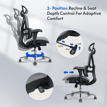 Ergonomická kancelárska stolička C5G-air, 3D opierka hlavy, šedá - N