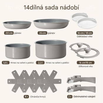 14dílná sada nádobí s poklicí pro indukci N9102IH, šedá - N
