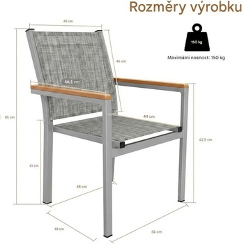 Súprava 2 hliníkových záhradných stoličiek CL03002-1, nosnosť do 150 kg, ľanová sivá - N