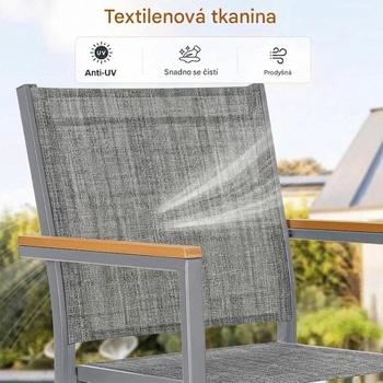 Súprava 2 hliníkových záhradných stoličiek CL03002-1, nosnosť do 150 kg, ľanová sivá - N
