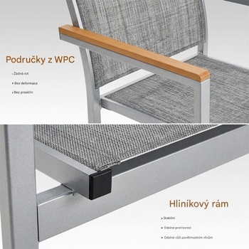 Súprava 2 hliníkových záhradných stoličiek CL03002-1, nosnosť do 150 kg, ľanová sivá - N