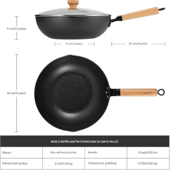 Indukční wok pánev s poklicí N12421, 30 cm, černá - N