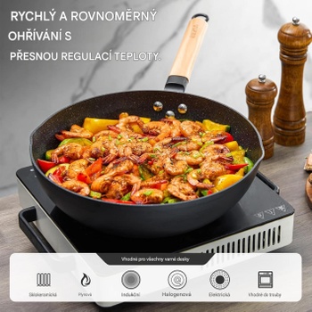 Indukční wok pánev s poklicí N12421, 30 cm, černá - N