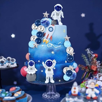 Dekorace na dorty s astronauty, 25 kusů, vesmírná dekorace na dort, dekorace na planety, figurka