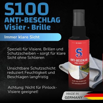 Dr. Wack - S100 Sprej proti zahmlievaniu 100 ml vrátane mikrovláknovej handričky - Zabraňuje zahmlievaniu