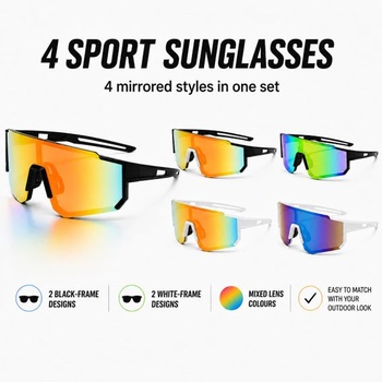4 športové okuliare UV400 zrkadlové, cyklistické okuliare pre cyklistiku a outdoor