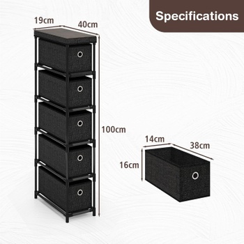 Komoda s 5 zásuvkami MC43649IT, 40 x 19 x 100 cm, čierna - N