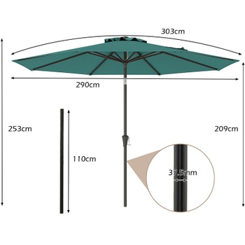 Záhradný skladací slnečník s UV ochranou NP12259MLKOMFOTTEU, 300 cm, zelený - N