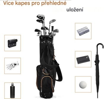 Pánsky golfový bag na palice s dvojitými ramennými popruhmi B09ZYJW92K, čierny - N
