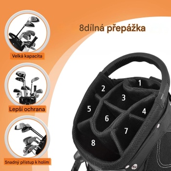 Pánsky golfový bag na palice s dvojitými ramennými popruhmi B09ZYJW92K, čierny - N
