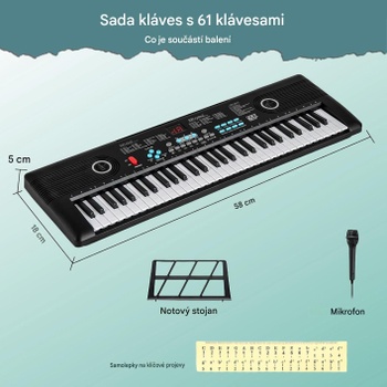 Elektrické klávesové piano s duálnym napájaním B0FD73SHNM, 61klávesové, 100 rytmov a tónov, čierne - N