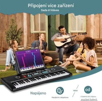 Elektrické klávesové piano s duálnym napájaním B0FD73SHNM, 61klávesové, 100 rytmov a tónov, čierne - N