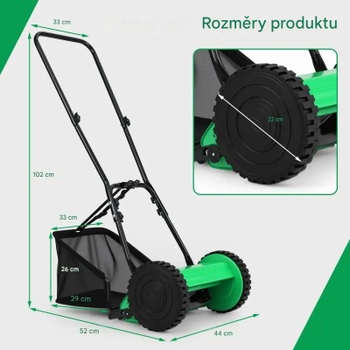 Ručná vretenová kosačka na trávu GT4311GN, šírka kosenia 30 cm, zberný kôš s objemom 18,5 l, zelená -