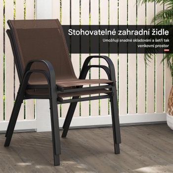Sada 4 záhradných stoličiek QS44829FR, stohovateľné, s oceľovým rámom, hnedé - N
