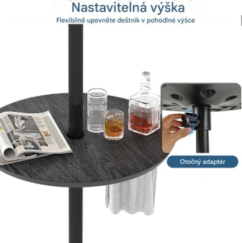 Nastaviteľný stolík s otvorom pre slnečník TAN12727, 50 x 50 x 10,5 cm, čierny - N