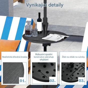Nastaviteľný stolík s otvorom pre slnečník TAN12727, 50 x 50 x 10,5 cm, čierny - N
