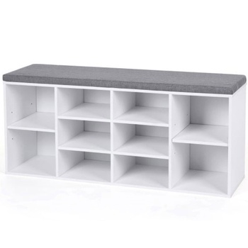 Botník s mäkkým vankúšom a 10 priehradkami LHS010W01, 104 × 30 × 48 cm, biely - N