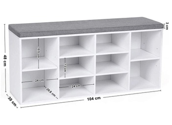 Botník s mäkkým vankúšom a 10 priehradkami LHS010W01, 104 × 30 × 48 cm, biely - N