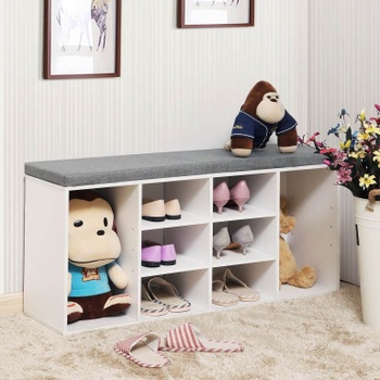 Botník s mäkkým vankúšom a 10 priehradkami LHS010W01, 104 × 30 × 48 cm, biely - N
