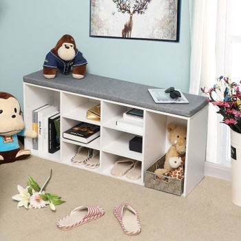 Botník s mäkkým vankúšom a 10 priehradkami LHS010W01, 104 × 30 × 48 cm, biely - N