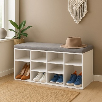 Botník s mäkkým vankúšom a 10 priehradkami LHS010W01, 104 × 30 × 48 cm, biely - N