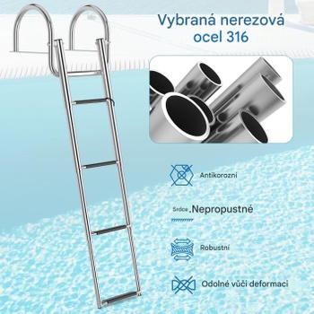 Bazénový rebrík so 4 schodmi FE1999FR, z nerezovej ocele, nosnosť 227 kg, nerez - N