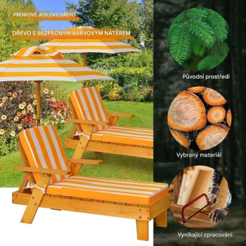 Detské lehátko so slnečníkom a vankúšom XY69720DE, s nosnosťou do 50 kg, 92 x 49 x 106 cm, bielo/ora