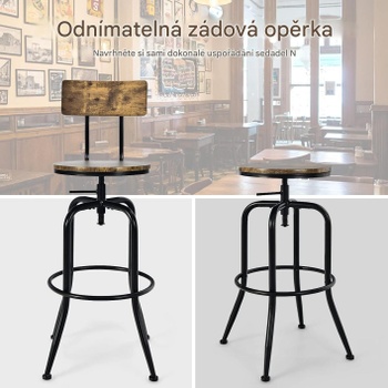 Sada 2 industriálnych barových stoličiek GYM09631, výškovo nastaviteľné, otočné, čierno/hnedé - N