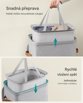 Bielizňový kôš s vekom a rukoväťami LCB811GD01, 100 l, 42 x 32 x 75 cm, sivá - N