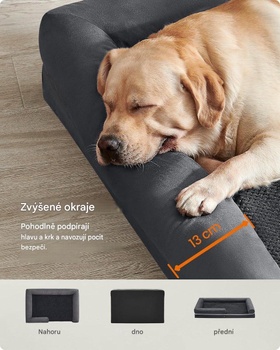 Ortopedický pelech pre psov PGW079G01V1, snímateľný a prateľný poťah, 135 x 107 x 23 cm, tmavo šedý