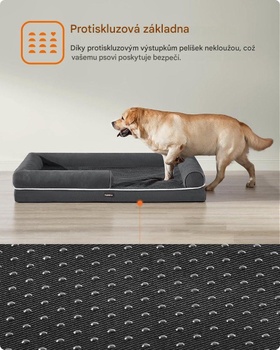Ortopedický pelech pre psov PGW079G01V1, snímateľný a prateľný poťah, 135 x 107 x 23 cm, tmavo šedý