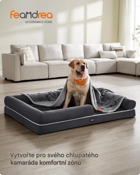 Ortopedický pelech pre psov PGW079G01V1, snímateľný a prateľný poťah, 135 x 107 x 23 cm, tmavo šedý