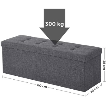 Úložný taburet LSF77KV2, 110 x 38 x 38 cm, nosnosť 300 kg, sivý - N