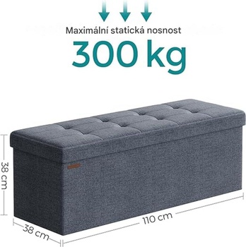 Úložný taburet LSF077Q01V2, 110 x 38 x 38 cm, nosnosť 300 kg, džínsová modrá - N