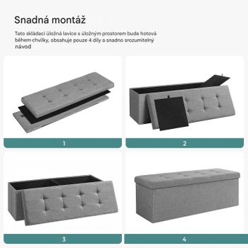 Úložný taburet LSF77GV2, 110 x 38 x 38 cm, nosnosť 300 kg, svetlo šedý - N