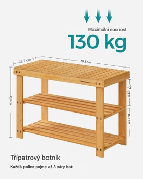 Botník z bambusu LBS04N, 70 x 28 x 45 cm, nosnosť až 130 kg, prírodný - N