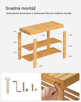 Botník z bambusu LBS04N, 70 x 28 x 45 cm, nosnosť až 130 kg, prírodný - N