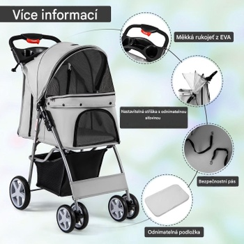 Skladací kočík pre domácich miláčikov GYM14828, do 15 kg, šedý - N