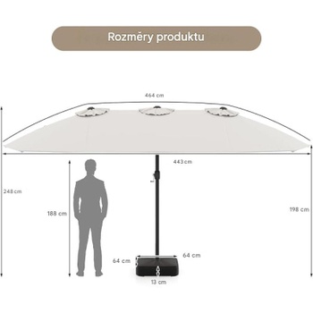 Dvojitý záhradný slnečník s kľukou a podstavcom WY01145KNFR-KF, 443 cm, svetlo béžový - N