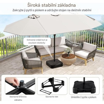 Dvojitý záhradný slnečník s kľukou a podstavcom WY01145KNFR-KF, 443 cm, svetlo béžový - N