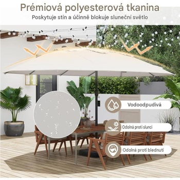 Dvojitý záhradný slnečník s kľukou a podstavcom WY01145KNFR-KF, 443 cm, svetlo béžový - N