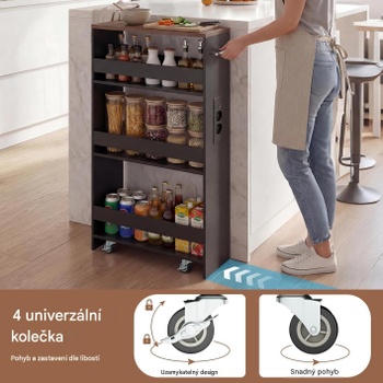 Servírovací vozík do kuchyně se 4 policemi MY44979, 18 x 47,5 x 80,5 cm, černý - N